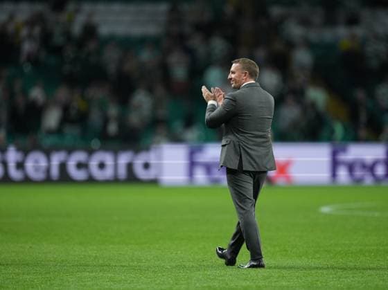 Celtic Manager Brendan Rodgers applauds the fans during a lap of honour after the full-time whistle. Final score Celtic 5 Slovan Bratislava 1. Celtic v Slovan Bratislava, UEFA Champions League, Group Stage, Football, Celtic Park, Glasgow, Scotland, UK, 18 Sep 2024 EDITORIAL USE ONLY No use with unauthorised audio, video, data, fixture lists, club league logos or live services. Online in-match use limited to 120 images, no video emulation. No use in betting, games or single club league player publications. Copyright: xStuartxWallace Shutterstockx 14722221cu