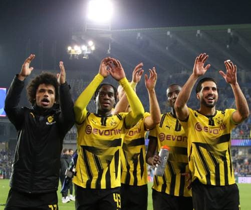 18.09.2024, xgrfx, Fussball UEFA Champions League, Club Brügge - Borussia Dortmund emspor, v.l. Karim Adeyemi, Jamie Gittens, Emre Can (Borussia Dortmund) (DFL DFB REGULATIONS PROHIBIT ANY USE OF PHOTOGRAPHS as IMAGE SEQUENCES and or QUASI-VIDEO) Brügge