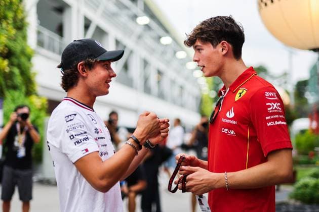 KIMI ANTONELLI Andrea (ita), Junior Driver of Mercedes AMG F1 Team, BEARMAN Oliver, Ferrari Driver Academy, portrait during the Formula 1 Singapore Grand Prix 2024, 18th round of the 2024 Formula One World Championship, WM, Weltmeisterschaft from September 20 to 22, 2024 on the Marina Bay Circuit, in Singapore, Singapore - F1 - SINGAPORE GRAND PRIX 2024 DPPI Panoramic 240919_R18_SINGAPORE_DP_AV3_5577