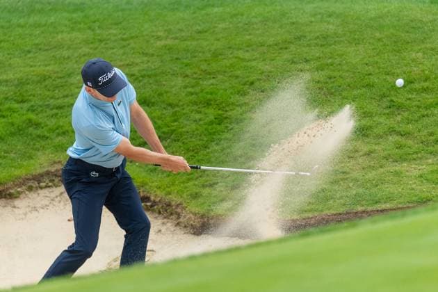 Yannik Paul of Germany plays from the bunker on the 3rd hole during round 1 of the BMW PGA, Golf Herren Championship at the Wentworth Golf Club, Virginia Water, England on 19 September 2024. Copyright: xGrantxWinterx 41780092