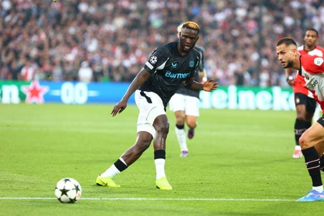 Victor Boniface 22 (Bayer 04 Leverkusen) Feyenoord Rotterdam vs. Bayer 04 Leverkusen, UEFA Champions League, Fussball, 1. Spieltag, Saison 2024 2025, 19.09.2024 Foto: kolbert-press Ant Palmer Stadion Rotterdam De Kuip Niederlande