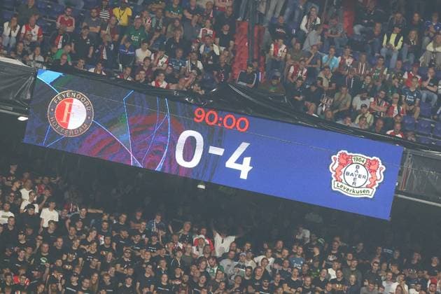 Endstand - Feyenoord Rotterdam vs. Bayer 04 Leverkusen, UEFA Champions League, Fussball, 1. Spieltag, Saison 2024 2025, 19.09.2024 Foto: kolbert-press Ant Palmer Stadion Rotterdam De Kuip Niederlande