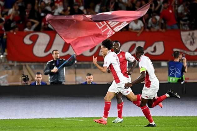 Sport Bilder des Tages AS Monaco v FC Barcelona, Barca - UEFA Champions League 2024 25 League Phase MD1 Maghnes Akliouche of AS Monaco celebrates 1st goal during the UEFA Champions League 2024 25 League Phase MD1 match between AS Monaco and FC Barcelona at Stade Louis II on September 19, 2024 in Monaco, Monaco. Monaco Stade Louis II Monaco Monaco Copyright: xNealxSimpson Sportsphoto APLx 14048230