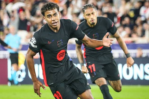 September 19, 2024, Monaco, France, Monaco: Lamine YAMAL of Barcelona celebrate his goal with Raphael DIAS BELLOLI (Raphinha) of Barcelona during the UEFA Champions League, League Phase MD1 match between AS Monaco and FC Barcelona, Barca at Louis II Stadium on September 19, 2024 in Monaco, Monaco. Monaco Monaco - ZUMAm308 20240919_zsp_m308_004 Copyright: xMatthieuxMirvillex