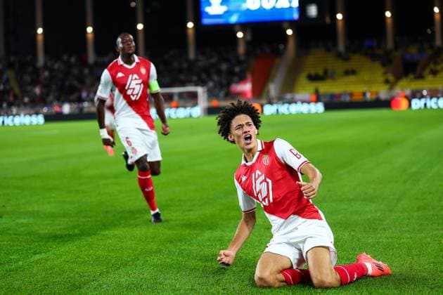 19th September 2024 - UEFA CHAMPIONS LEAGUE - MATCH 1 - SEASON 2024 2025 - AS MONACO vs FC Barcelona, Barca - STADE LOUIS II The celebration of akliouche (maghnes) goal in 1st halftime MONACO MONACO Copyright: xSPORTPIXPRESSx xFREDxPORCUx
