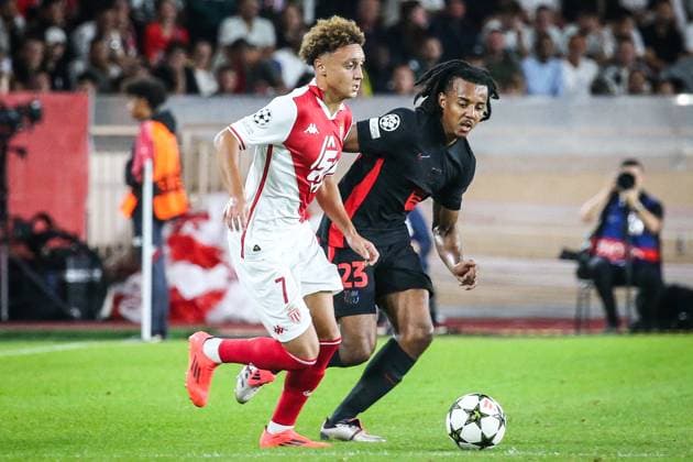 September 19, 2024, Monaco, France, Monaco: Eliesse BEN SEGHIR of Monaco and Jules KOUNDE of Barcelona during the UEFA Champions League, League Phase MD1 match between AS Monaco and FC Barcelona, Barca at Louis II Stadium on September 19, 2024 in Monaco, Monaco. Monaco Monaco - ZUMAm308 20240919_zsp_m308_010 Copyright: xMatthieuxMirvillex