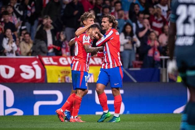 UEFA Champions League soccer match Atletico Madrid vs Leipzig at Civitas Mstropolitano stadium in Madrid, Spain, 19 September 2024 Griezmann, Correa and LLorente 900 Cordon Press  900 CordonxPress LOF - Champions League soccer match Atletico Madrid vs Leipzig