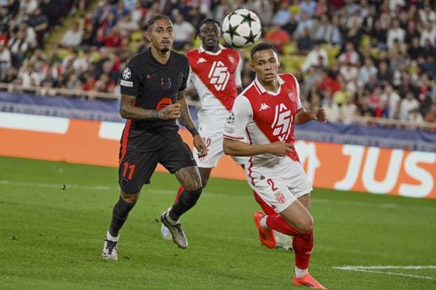 VANDERSON (AS Monaco) and RAPHINHA (FC Barcelone). AS Monaco vs FC Barcelone UEFA Champions League in Stade Louis II, MONACO, on September 19, 2024. FOOTBALL: C1 - AS Monaco vs FC Barcelone - UEFA Champions League - 19 09 24 FredDides Panoramic 
