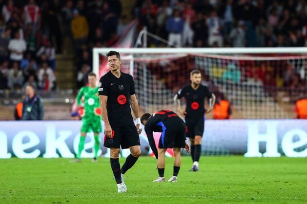 19th September 2024 - UEFA CHAMPIONS LEAGUE - MATCH 1 - SEASON 2024 2025 - AS MONACO vs FC Barcelona, Barca - STADE LOUIS II The disappointment of lewandowski (robert) after the 2nd goal of AS Monaco MONACO MONACO Copyright: xSPORTPIXPRESSx xFREDxPORCUx