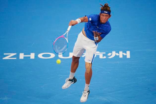 HANGZHOU, CHINA - SEPTEMBER 19: Zhang Zhizhen of China competes in the Men s Single Round of 32 match against Denis Yevseyev of Kazakhstan on day 2 of 2024 Hangzhou Open at the Hangzhou Olympic Sports Expo Center on September 19, 2024 in Hangzhou, Zhejiang Province of China.  Copyright: xVCGx 111518956201