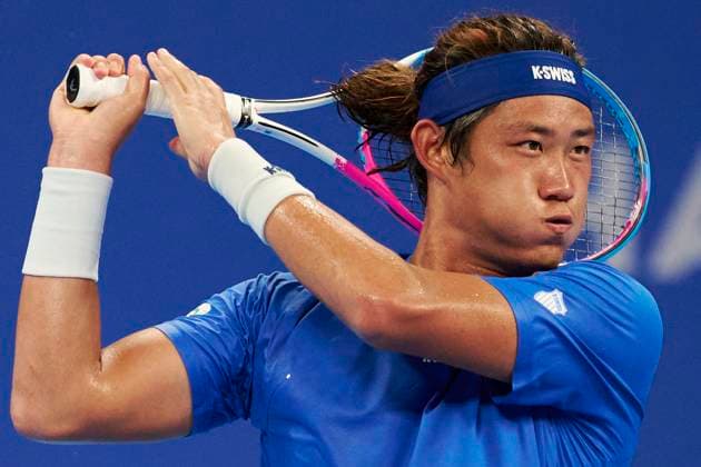 HANGZHOU, CHINA - SEPTEMBER 19: Zhang Zhizhen of China competes in the Men s Single Round of 32 match against Denis Yevseyev of Kazakhstan on day 2 of 2024 Hangzhou Open at the Hangzhou Olympic Sports Expo Center on September 19, 2024 in Hangzhou, Zhejiang Province of China.  Copyright: xVCGx 111518956168