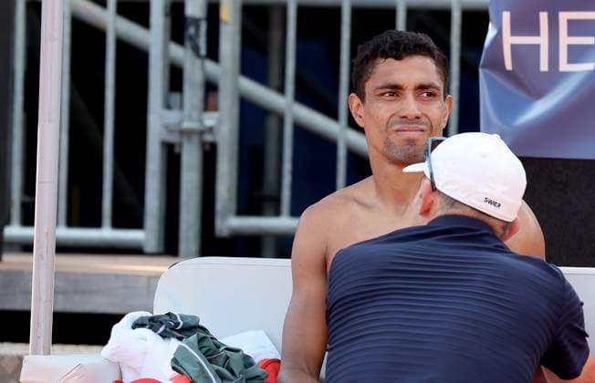 TENNIS - Bad Waltersdorf Trophy BAD WALTERSDORF,AUSTRIA,20.SEP.24 - TENNIS - ATP, Tennis Herren Challenger Tour, Bad Waltersdorf Trophy. Image shows Thiago Monteiro (BRA). keywords: injury.  GEPAxpictures xHansxOberlaender