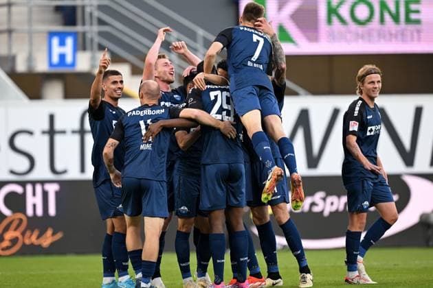 Paderborn, Home Deluxe Arena, 20.09.24, GER, Herren, 2.Bundesliga, Saison 2024-2025, SC Paderborn 07 - Hannover 96 Bild: Koen KOSTONS (Paderborn) jubelt nach seinem Tor zum 1:0 Only for editorial use! DFL regulations prohibit any use of photographs as image sequences and or quasi-video. NRW Deutschland