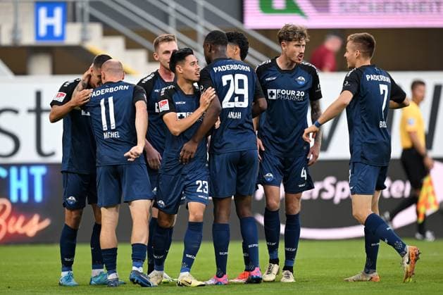 Paderborn, Home Deluxe Arena, 20.09.24, GER, Herren, 2.Bundesliga, Saison 2024-2025, SC Paderborn 07 - Hannover 96 Bild: Koen KOSTONS (Paderborn) jubelt nach seinem Tor zum 1:0 Only for editorial use! DFL regulations prohibit any use of photographs as image sequences and or quasi-video. NRW Deutschland
