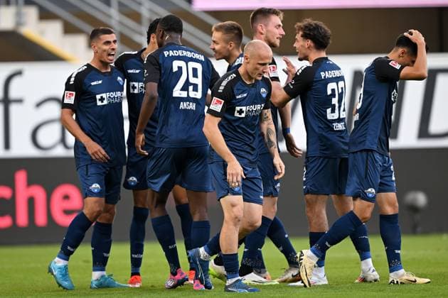 Paderborn, Home Deluxe Arena, 20.09.24, GER, Herren, 2.Bundesliga, Saison 2024-2025, SC Paderborn 07 - Hannover 96 Bild: Koen KOSTONS (Paderborn) jubelt nach seinem Tor zum 1:0 Only for editorial use! DFL regulations prohibit any use of photographs as image sequences and or quasi-video. NRW Deutschland