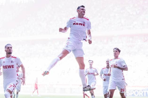 2. Fussball Bundesliga; Fortuna Düsseldorf 1895 - 1. FC Köln; 21.09.2024 Jubel zum 0:1 durch Eric Martel (1. FC Köln, 6) 2. Fussball Bundesliga, Fortuna Duesseldorf 1895 - 1. FC Köln, Düsseldorf, Merkur Spiel-Arena DFL REGULATIONS PROHIBIT ANY USE OF PHOTOGRAPHS AS IMAGE SEQUENCES AND OR QUASI-VIDEO.