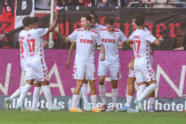 GER, 2. FBL. Fortuna Duesseldorf vs. 1. FC Koeln 21.09.2024, Merkur Spiel-Arena, Duesseldorf, GER, 2. FBL. Fortuna Duesseldorf vs. 1. FC Koeln, im Bild: Torjubel Jubel Jubellauf, Eric Martel (FC Koeln 6), mitte