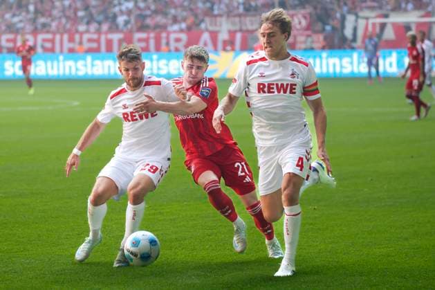 GER, 2. FBL. Fortuna Duesseldorf vs. 1. FC Koeln 21.09.2024, Merkur Spiel-Arena, Duesseldorf, GER, 2. FBL. Fortuna Duesseldorf vs. 1. FC Koeln, im Bild: Jan Thielmann (FC Koeln 29), Tim Rossmann (Fortuna Duesseldorf 21), Timo Hübers Huebers (FC Koeln 4),