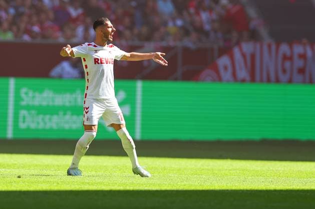 21.09.2024, 2. Fußball Bundesliga, Fortuna Düsseldorf - 1. FC Köln, Merkur Spiel-Arena, Saison 2024 2025: Torjubel nach dem 1:0 durch Leart Pacarada (1.FC Köln 17) DFB regulations prohibit any use of photographs as image sequences and or quasi-video. Nordrhein-Westfalen Deutschland
