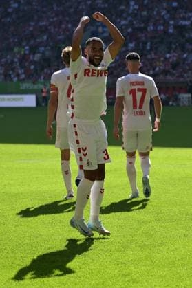 Duesseldorf, Merkusr-Spielarena, 21.09.24, GER, Herren, 2.Bundesliga, Saison 2024-2025, Fortuna Duesseldorf - 1.FC Koeln Bild: Linton MAINA (Koeln) jubelt nach seinem Tor zum 1.2 Only for editorial use! DFL regulations prohibit any use of photographs as image sequences and or quasi-video. NRW Deutschland