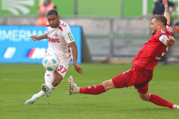 21.09.2024, 2. Fußball Bundesliga, Fortuna Düsseldorf - 1. FC Köln, Merkur Spiel-Arena, Saison 2024 2025: Torschuss Torjubel zum 2:1 durch Linton Maina (1.FC Köln 37) DFB regulations prohibit any use of photographs as image sequences and or quasi-video. Nordrhein-Westfalen Deutschland