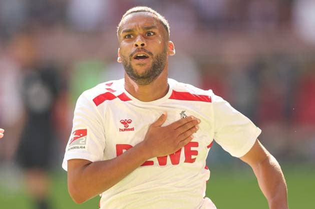 21.09.2024, 2. Fußball Bundesliga, Fortuna Düsseldorf - 1. FC Köln, Merkur Spiel-Arena, Saison 2024 2025: Torjubel nach dem 2:1 durch Linton Maina (1.FC Köln 37) DFB regulations prohibit any use of photographs as image sequences and or quasi-video. Nordrhein-Westfalen Deutschland