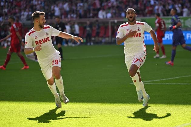Duesseldorf, Merkusr-Spielarena, 21.09.24, GER, Herren, 2.Bundesliga, Saison 2024-2025, Fortuna Duesseldorf - 1.FC Koeln Bild: Linton MAINA (Koeln) jubelt nach seinem Tor zum 1.2 Only for editorial use! DFL regulations prohibit any use of photographs as image sequences and or quasi-video. NRW Deutschland