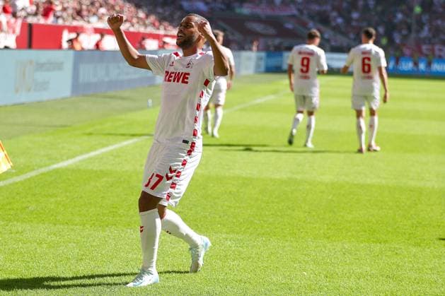 21.09.2024, 2. Fußball Bundesliga, Fortuna Düsseldorf - 1. FC Köln, Merkur Spiel-Arena, Saison 2024 2025: Torjubel nach dem 2:1 durch Linton Maina (1.FC Köln 37) DFB regulations prohibit any use of photographs as image sequences and or quasi-video. Nordrhein-Westfalen Deutschland