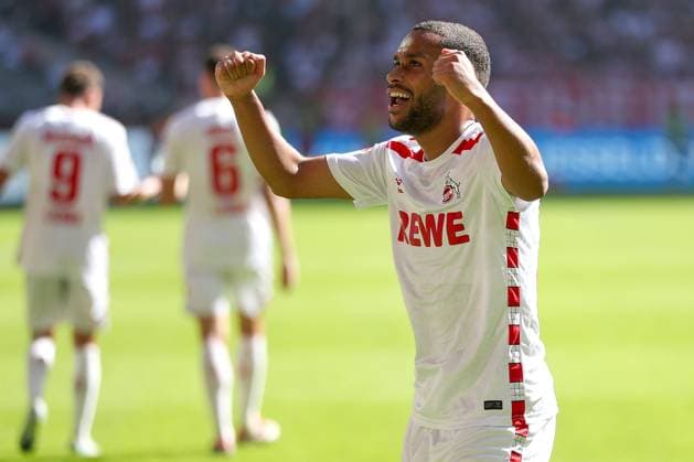 21.09.2024, 2. Fußball Bundesliga, Fortuna Düsseldorf - 1. FC Köln, Merkur Spiel-Arena, Saison 2024 2025: Torjubel nach dem 2:1 durch Linton Maina (1.FC Köln 37) DFB regulations prohibit any use of photographs as image sequences and or quasi-video. Nordrhein-Westfalen Deutschland