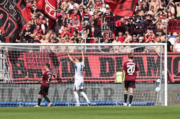 Torszene (18: Jan-Luca Schuler, Berlin) im Hinrundenspiel der Saison 2024 2025 zwischen dem 1. FC Nürnberg und der Hertha BSC in Nürnberg; 21 09 2024 -