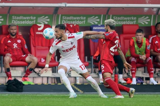 Fortuna Düsseldorf vs. 1. FC Köln, 6. Spieltag, 21.09.2024, 13.00 Uhr, links: Leart Pacarada (1. FC Köln), Bild: