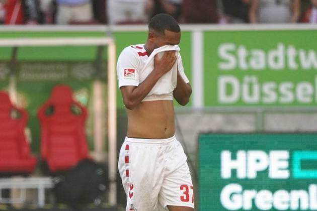 Fussball, 2.BL Saison 2024 2025 Fortuna Düsseldorf vs 1.FC Köln , Merkur- Spiel-Arena Düsseldorf , Linton Maina 1.FC Köln , enttäuscht Aktion, Einzelbild