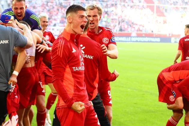 Tor, Feiern, Jona Niemiec 18 (Fortuna Duesseldorf), Fortuna Duesseldorf vs. 1. FC Koeln, Fussball, 2. Bundesliga, 6. Spieltag, Saison 2024 2025, 21.09.2024 DFL REGULATIONS PROHIBIT ANY USE OF PHOTOGRAPHS AS IMAGE SEQUENCES AND OR QUASI-VIDEO. Foto: kolbert-press Ant Palmer Merkur Spiel Arena NRW Deutschland