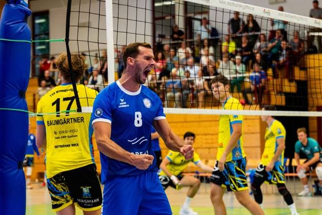 21.09.2024, GER, Volleyball, 2.BL Maenner Sued, Saison 2024 2025, 1.Spieltag, Blue Volleys Gotha - TSV Mimmenhausen Dominik Duchac (Blue Volleys Gotha) 99867 Gotha Sporthalle Sportanlage Ernesti Thüringen Deutschland