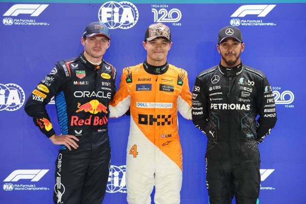 FORMULA 1 SINGAPORE AIRLINES SINGAPORE GRAND PRIX 2024 21.09.2024, Marina Bay Street Circuit, Singapore, FORMULA 1 SINGAPORE AIRLINES SINGAPORE GRAND PRIX 2024,im Bild Poleposition für Lando Norris (GBR), McLaren F1 Team, 2.Startplatz für Max Verstappen (NLD), Oracle Red Bull Racing, 3.Startplatz für Lewis Hamilton (GBR), Mercedes-AMG Petronas Formula One Team