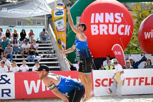 BEACHVOLLEYBALL - MEVZA Beach Event INNSBRUCK,AUSTRIA,22.SEP.24 - Beach volleyball, Beachvolleyball - MEVZA Beach Event. Image shows Mathias Seiser (AUT).  GEPAxpictures xDanielxSchoenherr