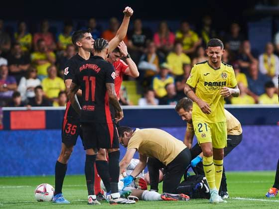 Marc Andre Ter Stegen FC Barcelona, Barca is injured during the LaLiga match between Villarreal CF and FC Barcelona at La Ceramica on September 22, 2024 in Villarreal, Spain. Defodi-584_VILFCB20240922_23
