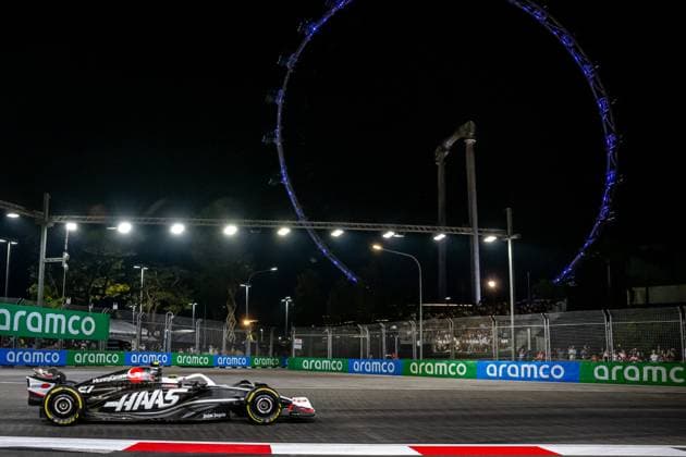 MARINA BAY, SINGAPORE: Nico Hulkenberg, racing for the Haas F1 team during the 2024 Formula 1 Singapore Grand Prix at the Marina Bay Street Circuit in Marina Bay, Singapore