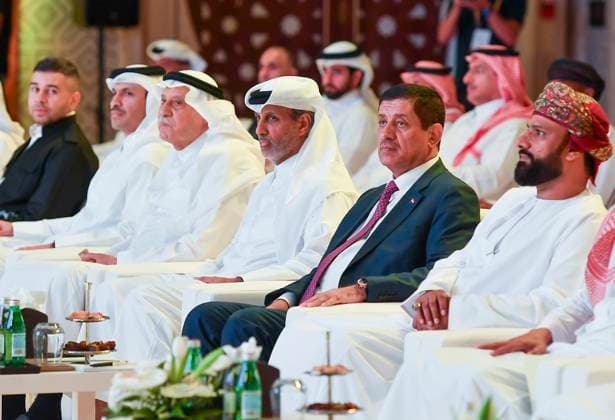 GULF CLUB CHAMPIONS LEAGUE DRAW CEREMONY IN DOHA QatarÕs Minister of Sports and Youth and Arabian Gulf Cup Football Federation (AGCFF) President Sheikh Hamad bin Khalifa bin Ahmed al-Thani (3rd R) attends the 2024-25 Gulf Club Champions League draw ceremony in Doha,Qatar on September 23, 2024.This revamped competition, featuring eight top clubs from the region, is set to kick off on October 23 and conclude on April 15, 2025. DOHA Qatar Copyright: xNOUSHADx