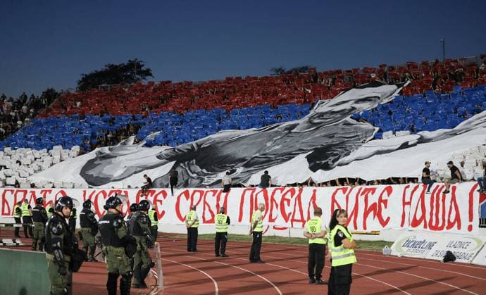 RECORD DATE NOT STATED 24.09.2024 Belgrade(Serbia) FK Partizan-FK Crvena Zvezda(Red Star) Mozzartbet Super Liga men s football Crvena Zvezda Red Star fans coreography picture of Stefan Nedeljkovic from Zvecan. Who died in Serbian south province Kosovo in armory fighting with ethnic Albanian police from Pristina :Str
