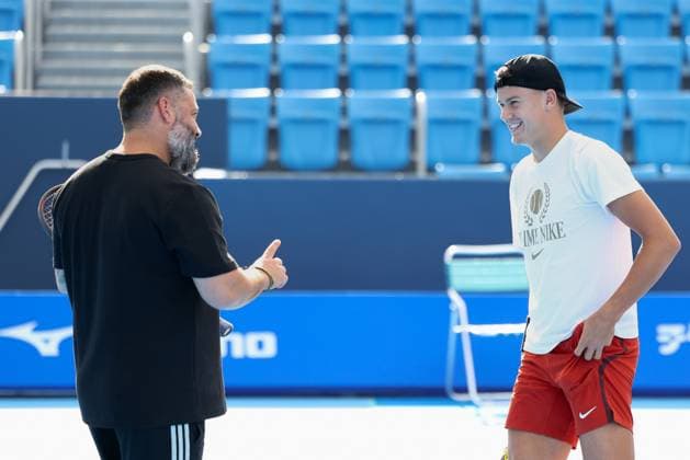 Holger Rune und Trainer, coach Benjamin Ebrahimzadeh, Training, Konishita Group Japan Open Tennis Championships, Tokyo, Japan Tennis - Japan Open Tennis Championships 2024 - ATP, Tennis Herren 500 - Ariake Coliseum - Tokyo - - Japan - 24 September 2024. Copyright: xJuergenxHasenkopfx