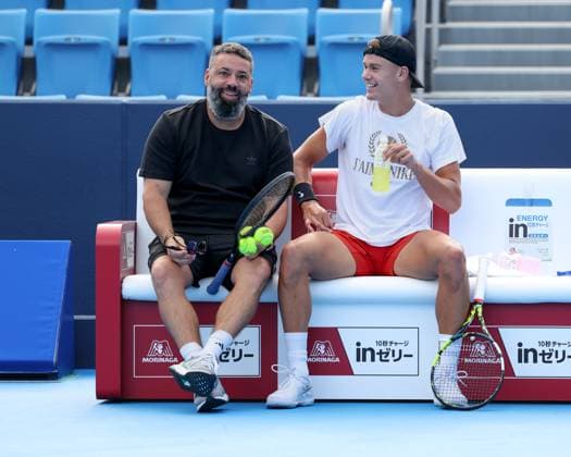 Holger Rune und Trainer, coach Benjamin Ebrahimzadeh, Training, Konishita Group Japan Open Tennis Championships, Tokyo, Japan Tennis - Japan Open Tennis Championships 2024 - ATP, Tennis Herren 500 - Ariake Coliseum - Tokyo - - Japan - 24 September 2024. Copyright: xJuergenxHasenkopfx
