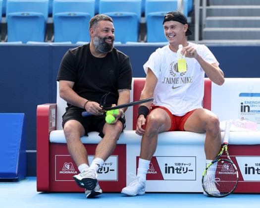 Holger Rune und Trainer, coach Benjamin Ebrahimzadeh, Training, Konishita Group Japan Open Tennis Championships, Tokyo, Japan Tennis - Japan Open Tennis Championships 2024 - ATP, Tennis Herren 500 - Ariake Coliseum - Tokyo - - Japan - 24 September 2024. Copyright: xJuergenxHasenkopfx