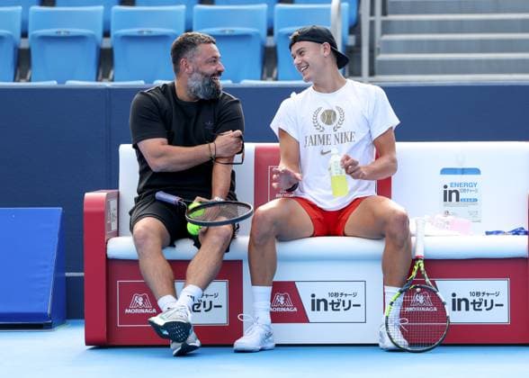 Holger Rune und Trainer, coach Benjamin Ebrahimzadeh, Training, Konishita Group Japan Open Tennis Championships, Tokyo, Japan Tennis - Japan Open Tennis Championships 2024 - ATP, Tennis Herren 500 - Ariake Coliseum - Tokyo - - Japan - 24 September 2024. Copyright: xJuergenxHasenkopfx