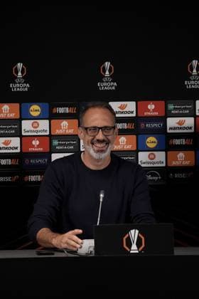 Europa League, FC Midtjylland vs TSG 1899 Hoffenheim 24.09.2024, MCH Arena, Herning, Europa League, FC Midtjylland vs TSG 1899 Hoffenheim , im Bild Pressekonferenz mit Trainer Pellegrino Matarazzo (Hoffenheim) und Jacob Bruun Larsen (Hoffenheim) Herning MCH Arena Dänemark