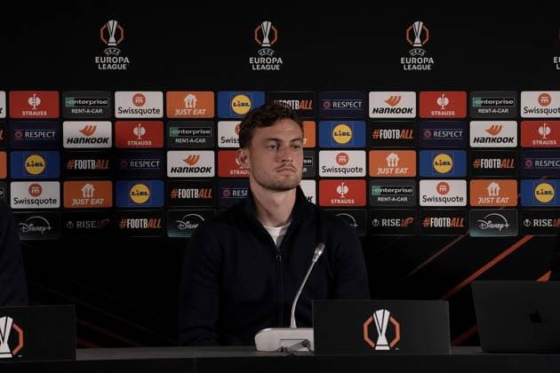 Europa League, FC Midtjylland vs TSG 1899 Hoffenheim 24.09.2024, MCH Arena, Herning, Europa League, FC Midtjylland vs TSG 1899 Hoffenheim , im Bild Pressekonferenz mit Trainer Pellegrino Matarazzo (Hoffenheim) und Jacob Bruun Larsen (Hoffenheim) Herning MCH Arena Dänemark