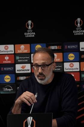 Europa League, FC Midtjylland vs TSG 1899 Hoffenheim 24.09.2024, MCH Arena, Herning, Europa League, FC Midtjylland vs TSG 1899 Hoffenheim , im Bild Pressekonferenz mit Trainer Pellegrino Matarazzo (Hoffenheim) und Jacob Bruun Larsen (Hoffenheim) Herning MCH Arena Dänemark