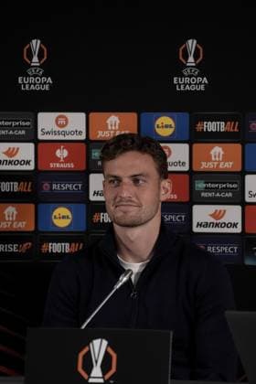 Europa League, FC Midtjylland vs TSG 1899 Hoffenheim 24.09.2024, MCH Arena, Herning, Europa League, FC Midtjylland vs TSG 1899 Hoffenheim , im Bild Pressekonferenz mit Trainer Pellegrino Matarazzo (Hoffenheim) und Jacob Bruun Larsen (Hoffenheim) Herning MCH Arena Dänemark
