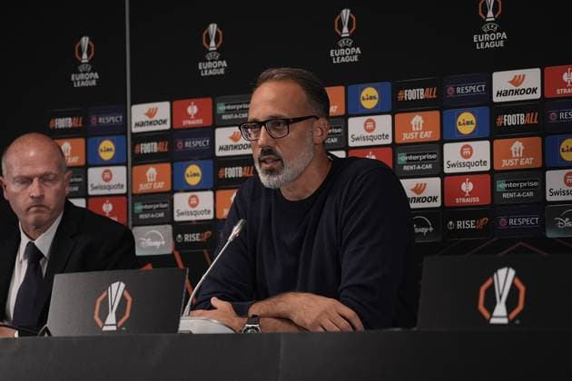 Europa League, FC Midtjylland vs TSG 1899 Hoffenheim 24.09.2024, MCH Arena, Herning, Europa League, FC Midtjylland vs TSG 1899 Hoffenheim , im Bild Pressekonferenz mit Trainer Pellegrino Matarazzo (Hoffenheim) und Jacob Bruun Larsen (Hoffenheim) Herning MCH Arena Dänemark
