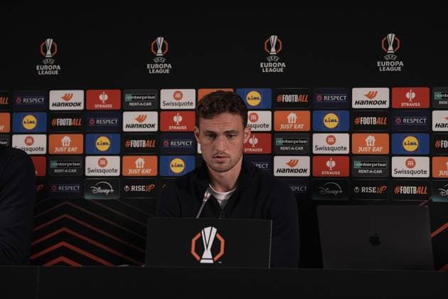 Europa League, FC Midtjylland vs TSG 1899 Hoffenheim 24.09.2024, MCH Arena, Herning, Europa League, FC Midtjylland vs TSG 1899 Hoffenheim , im Bild Pressekonferenz mit Trainer Pellegrino Matarazzo (Hoffenheim) und Jacob Bruun Larsen (Hoffenheim) Herning MCH Arena Dänemark